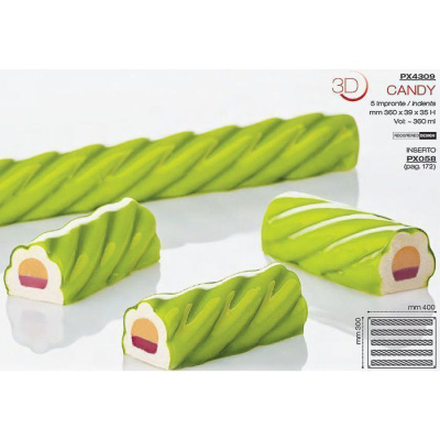 Форма кондитерская Pavoni CANDY 40*30 см, 5 ячеек, силикон, р-р ячейки: 360*39 мм, h 35 мм,