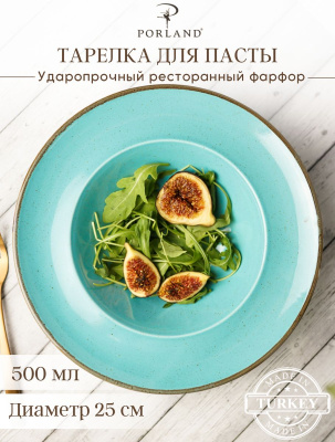 Тарелка глубокая 26 см с полями фарфор цвет бирюзовый Seasons